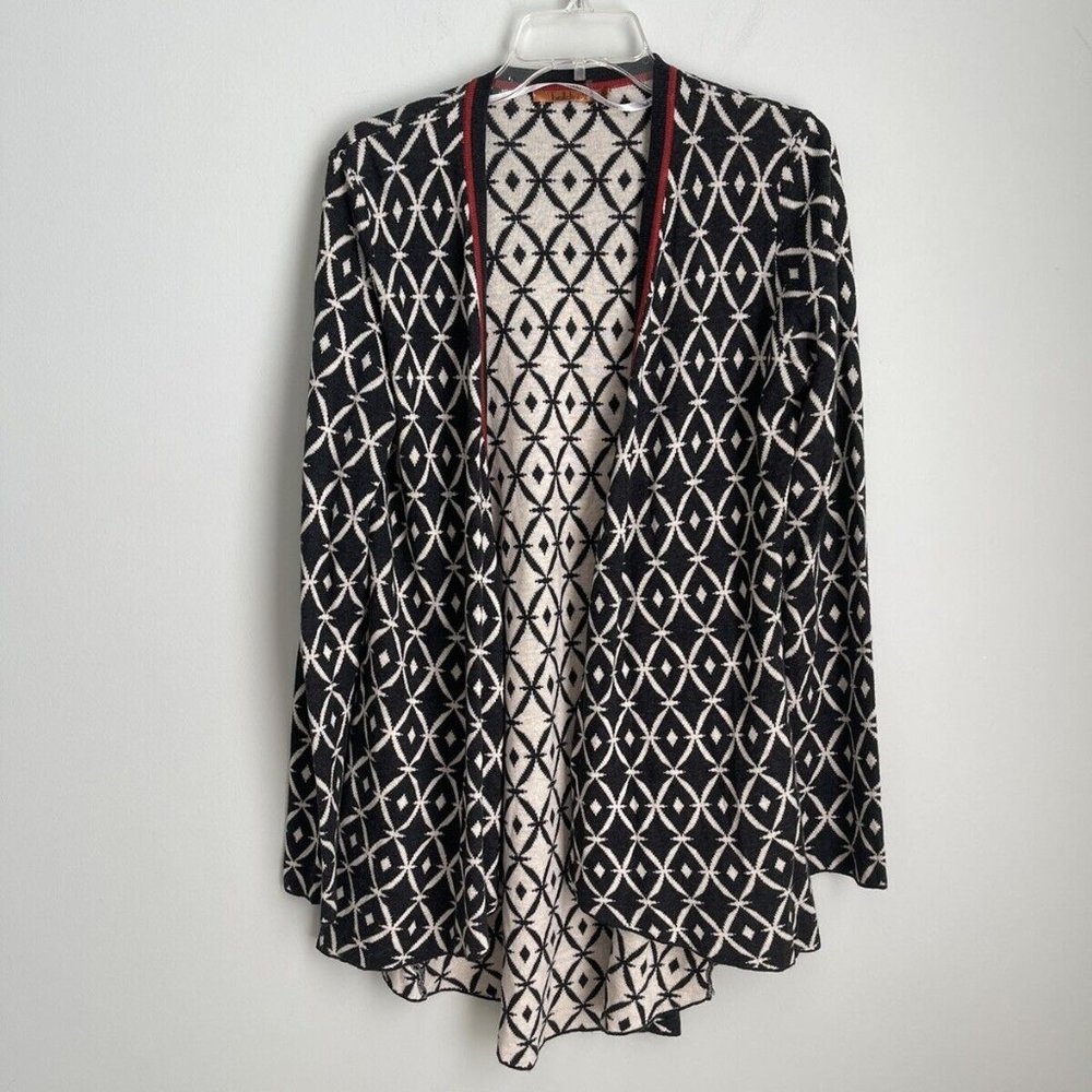 Belldini Gray Print Long Sleeve Open Front Cascade Cardigan